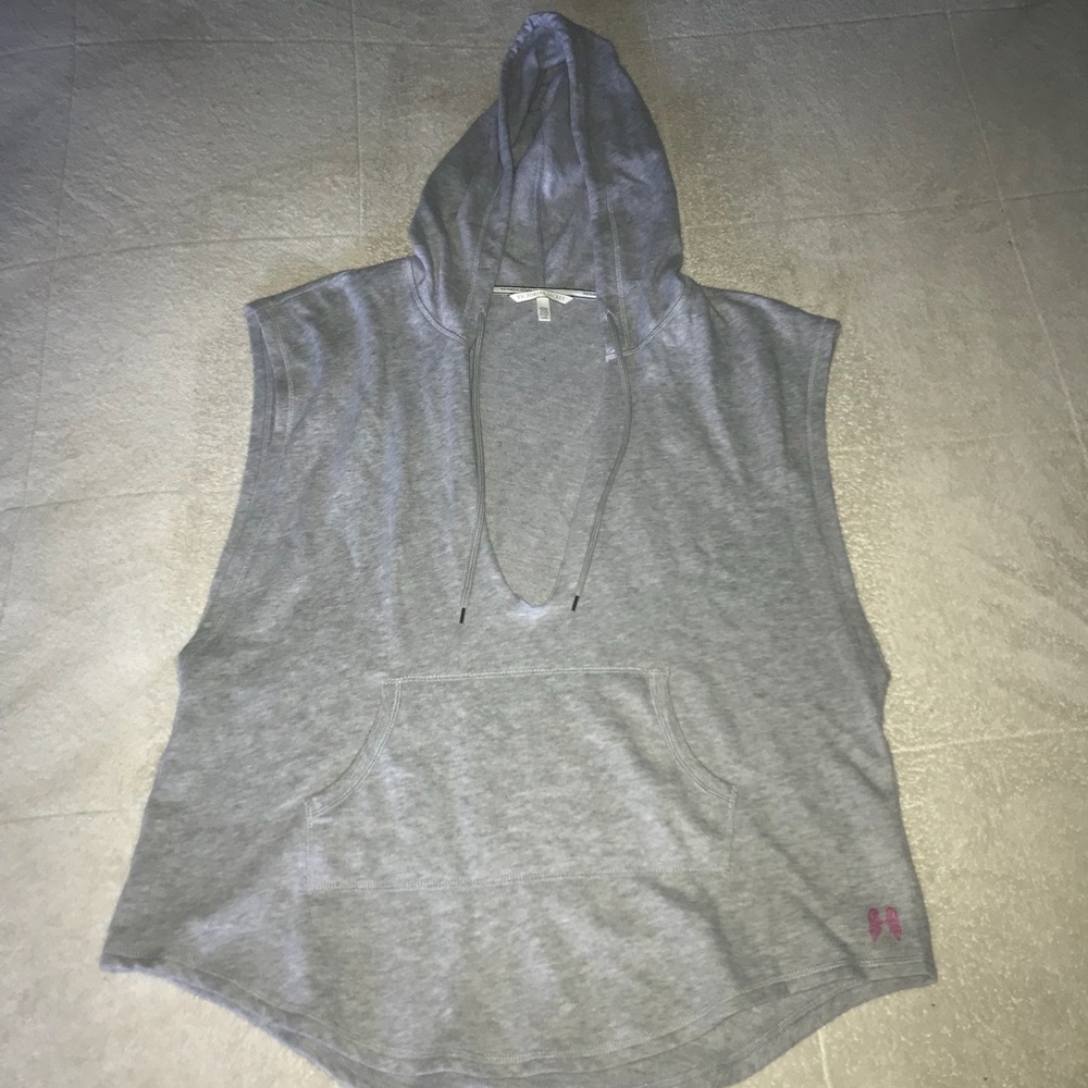 Grey Victoria’s Secret workout short-sleeve hoodie
